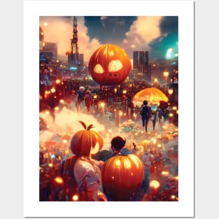 Japanese Horror Halloween Scary Pumpkin Face with Pumpkin Halloween Vibes Posters and Art